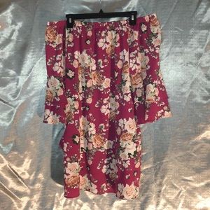 Off the shoulder, with ruffle sleeves, mini dress.